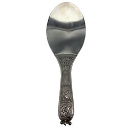 Indian  rice server with broad flattened blade, the handle embossed with elephant, figure etc marked 'Sterling Silver' 2.8oz 