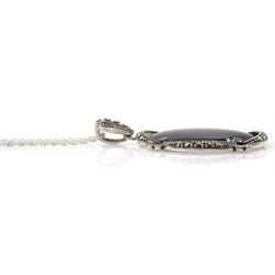 Silver black onyx and marcasite pendant necklace, stamped 925