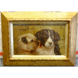 D Hellewell (British early 20th century): Faithful Friends - Portrait of two Dogs, oil on canvas signed 24cm x 39cm 