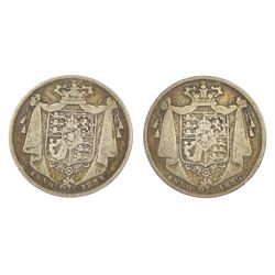 Two William IV halfcrown coins, dated 1834 and 1836