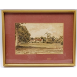 English School (19th/20th century): 'Wortham Manor' Devon, watercolour titled 15cm x 24cm; six mainly 19th century hand-coloured engravings including Yorkshire interest; and three early 20th century reproduction engravings, max 12cm x 16cm (10)