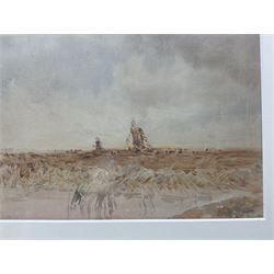 Claude Hayes (Irish 1852-1922): 'Kinderdijk Windmills - Holland', watercolour signed, inscribed verso 17cm x 29cm 