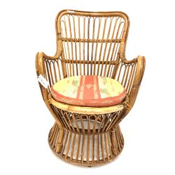 Early to mid 20th century bamboo conservatory chair with fitted circular squab cushion W54cm