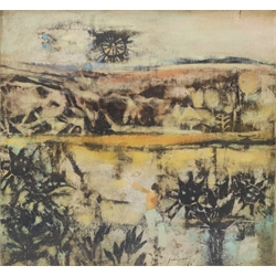 Robert Litchfield 'Bob' Juniper (Australian 1929-2012): Abstract Landscape, oil on canvas mounted onto panel signed and dated 1963, 44cm x 47cm 
Provenance: with the Skinner Galleries Perth, label verso 

DDS - Artist's resale rights may apply to this lot