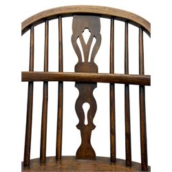19th century elm and ash Windsor armchair, double hoop and stick back with pierced splat, dished seat on turned supports joined by crinoline stretcher
