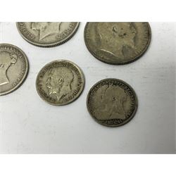 Approximately 140 grams of Great British pre 1920 silver coins, including  three Queen Victoria halfcrowns dated two 1887 and 1890, King Edward VII 1906 one shilling etc