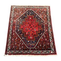 Persian Afshar rug, the red and navy border enclosed by an ivory border 210cm x 151cm