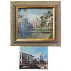 Dorothy Garrett (British 20th Century): ‘St John’s College - Cambridge’, oil on board signed, titled verso together with another oil after Canaletto signed with initials ‘CH’ max 24cm x 28cm (2)