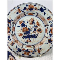 19th century Chinese Celadon ground Famille Rose comport, 19th century Chinese circular footed dish, produced for the Thai market and four pieces of Imari porcelain (6)