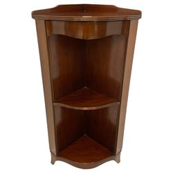 Late 20th century mahogany corner stand, fitted with single frieze drawer and hinged corner compartments