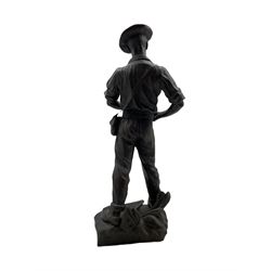 Henri Fugere (French 1872-1944) Bronze figure of a farm labourer cutting bread 'Il Est Quatre Heures', H53cm