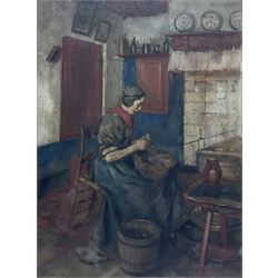 Anton Abraham Van Anrooy (Dutch 1870-1949): Interior Scene of Old Woman Peeling Potatoes, watercolour signed and dated '01, 40cm x 30cm 