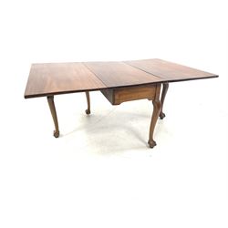 Early 20th century mahogany gate leg drop leaf dining table, with drawer to one end, raised on cabriole supports with ball and claw feet 106cm x 57cm, H77cm