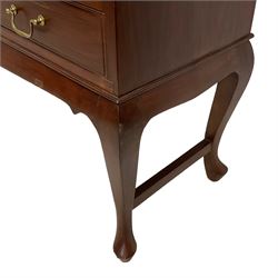 20th century Chinese hardwood bureau, shaped raised back, fall-front enclosing fitted interior, over four short and one long drawer, raised on cabriole supports