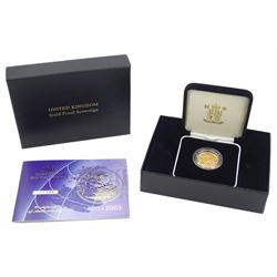 Queen Elizabeth II 2003 gold proof full sovereign coin, cased with certificate