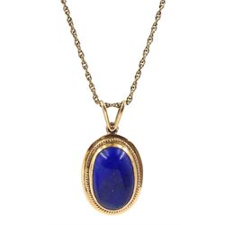 9ct gold single stone oval lapis lazuli pendant necklace