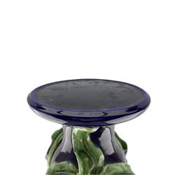 20th century majolica jardiniere stand with trailing leaves on a blue ground H69cm