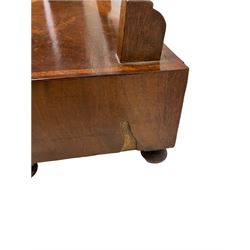 19th century mahogany swing toilet mirror, the adjustable mirror over one long and two short drawers, raised on bun feet 