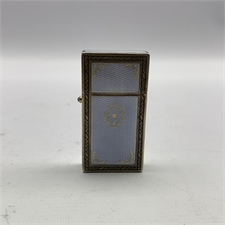 Edwardian ladies silver gilt and guilloche enamel visiting card case inlaid with gold pique on a blue ground within a wheat ear border 8cm x 4cm London 1908 Maker Percy Edwards