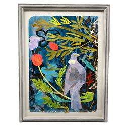 Mark Hearld (Scottish 1974-): Pigeon, mixed media collage on paper signed and dated '14, 59cm x 42cm