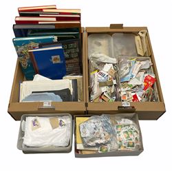 Mostly Great British stamps including First Day Covers, mostly used Queen Elizabeth II stamps etc, in various stock books / albums and loose, in two boxes
