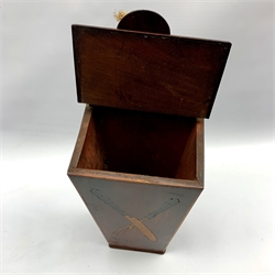 Georgian mahogany tapering cutlery box, inlaid in boxwood with a knife and carving fork, H48cm
