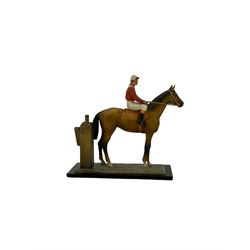 Early 20th century Austrian cold painted spelter match striker in the form of a racehorse and jockey H17cm
