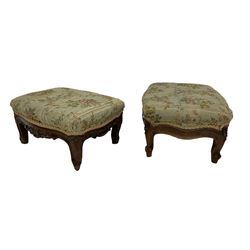 Pair Victorian walnut footstools, upholstered in floral fabric 