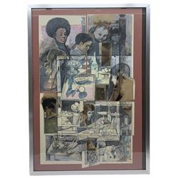 Robert H Lee (British 1915-2007): 'First & Last Lessons', mixed media collage signed titled and dated 1977/78, 70cm x 45cm 