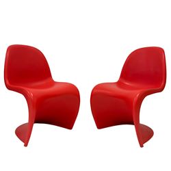 Verner Panton for Vitra - pair 'Panton' chairs in red, stamped and labelled 
