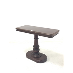 Victorian mahogany console table, rectangular moulded top raised on turned column leading to a platform base 