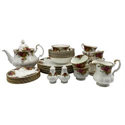 Royal Albert 'Old Country Roses' pattern tea set comprising teapot, sugar bowl, milk jug, cups, saucers etc, (35)