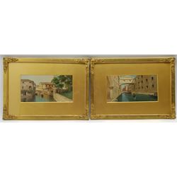 Eugenio Benvenuti (Italian, 1881-1959): Gondoliers on Venetian Canals, pair watercolours signed 17cm x 31cm
