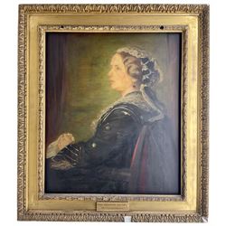 Sir William Blake Richmond RA (British 1842-1921): Portrait of 'Mary Viscountess Halifax' Seated Half Length Wearing Lace Trimmed Black Silk Gown, oil on panel unsigned, 19th century 'The Victorian Exhibition' label verso 79cm x 67cm
Provenance: property of a Nobleman 