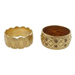Two 9ct gold ring, both with engraved decoration, London 1973 and 1976