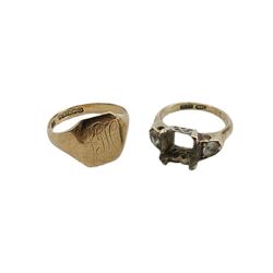9ct gold signet ring and 14ct gold ring with vacant setting (2)