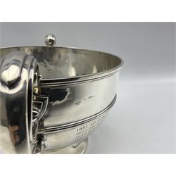 Silver two handled trophy presented to Marsden Company, 7th Battalion, Duke of Wellington's West Riding Regiment D20cm, marks rubbed but Chester assay 23oz