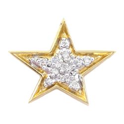 14ct gold pave set round brilliant cut diamond star pendant