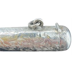 Edwardian silver pen case with engraved decoration and hinged lid Birmingham 1903 L15cm and a pencil case of similar design Birmingham 1906 