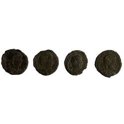 Roman coinage mainly 4th century AD to include a collection of predominantly bronze nummi of Valentinian I (12), Valens (13), Gratian (22) and Magnentius (15) 