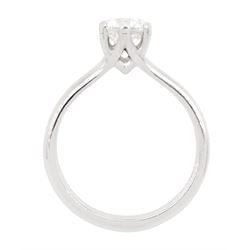 Platinum single stone round brilliant cut diamond ring, hallmarked, diamond 1.02 carat, with IGI report