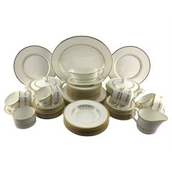 Royal Worcester 'Summer Morning' pattern dinner and tea ware comprising six dinner plates, twelve dessert plates, six soup bowls, pair of vegetable dishes and covers, sauce boat and stand, oval meat plate, eight tea cups and saucers, twelve tea plates, milk jug and sugar bowl (59)