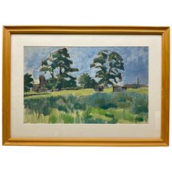 Douglas Frederick Pittuck (British 1911-1993): 'Fields Near Barnard Castle', oil on card signed, titled verso 30cm x 50cm