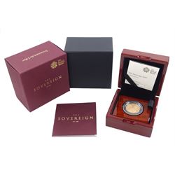 Queen Elizabeth II 2019 gold proof sovereign coin, cased with certificate 