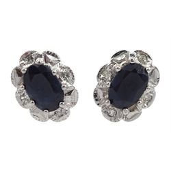 Pair of gold sapphire and diamond stud earrings, stamped 9ct