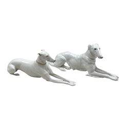 Two Bing & Grondahl dogs: Borzoi no. 1811 designed by Lauritz Jensen and a Greyhound no. 2079 L30cm max (2)