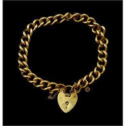 9ct gold curb link bracelet, with heart locket clasp, London 1987