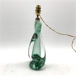  Val St Lambert clear and green glass table lamp of writhen column form, H36.5cm overall   