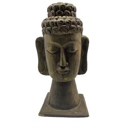 Carved wooden Buddha head H44cm