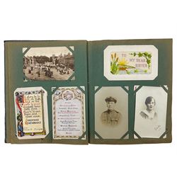 Post card album and contents of vintage cards including Helmsley, Bedale, Hutton Cranswick, souvenir from Grain including Railway Halt and other topographical cards